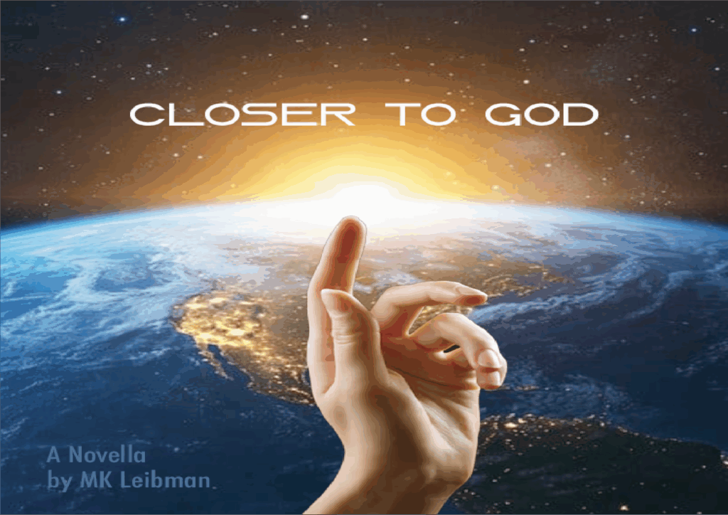Closer to God futuristic font. A hand touches the heavens.